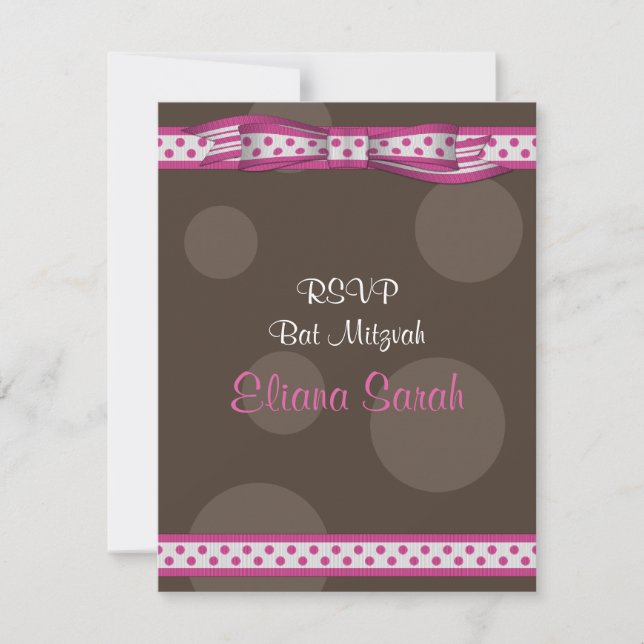 Carte de réponse Bat mitzvah rose et Brown Pois (Devant)