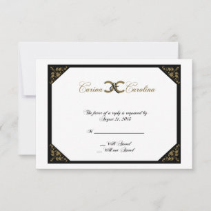 Carte de réponse blanc Black and Gold Damask Sweet