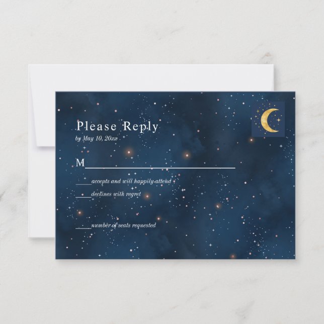Carte de réponse bleu marine Nuit étoilée Lune cro (Devant)
