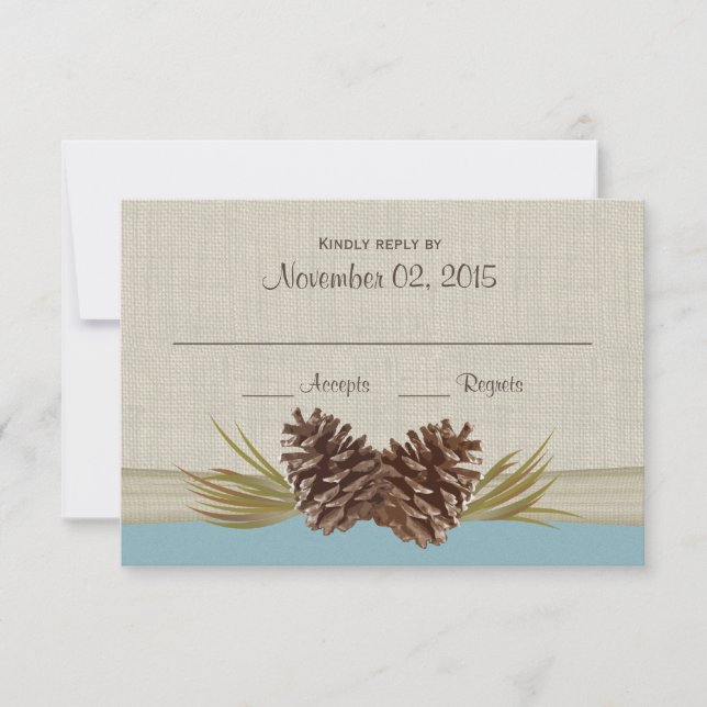 Carte de réponse bleue à l'hiver Pine Côes et Burl (Devant)