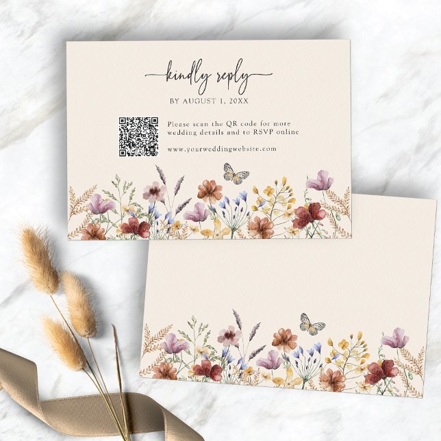 Carte de réponse Boho Wildflower (Boho Wildflower RSVP Card
)