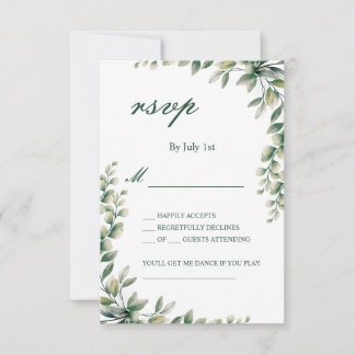 Carte de réponse botanique de mariage aux feuilles