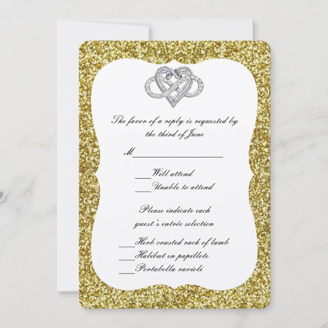 Carte de réponse cardiaque Gold Parties scintillan (Devant)