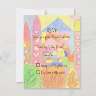 Carte de réponse Château de conte de fée pastel fa