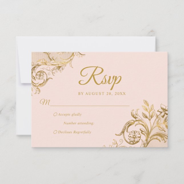 Carte de réponse Classique Blush Pink Gold Quincea (Devant)