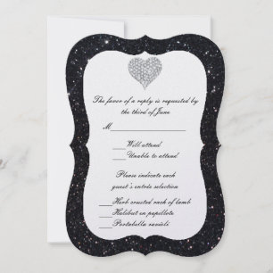 Carte de réponse Cœur de diamant en paillettes noi