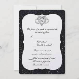 Carte de réponse Cœur Infini Paillettes Noires