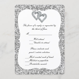 Carte de réponse Coeurs Diamants Parties scintilla