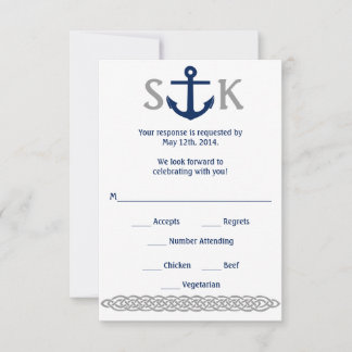 Carte de réponse d'ancre nautique Navy et Gris
