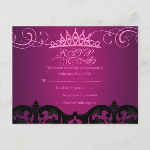 Carte de réponse d'anniversaire en damas rose et t