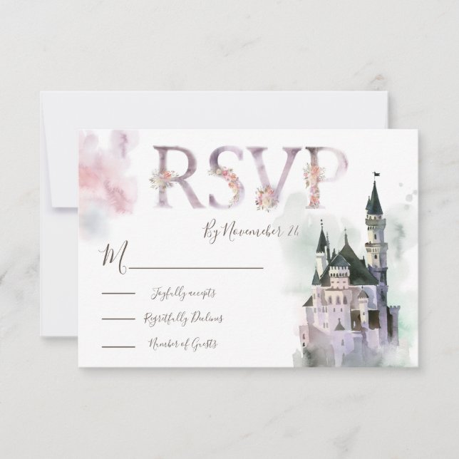 Carte de réponse de château enchanté aquarelle RSV (Devant)