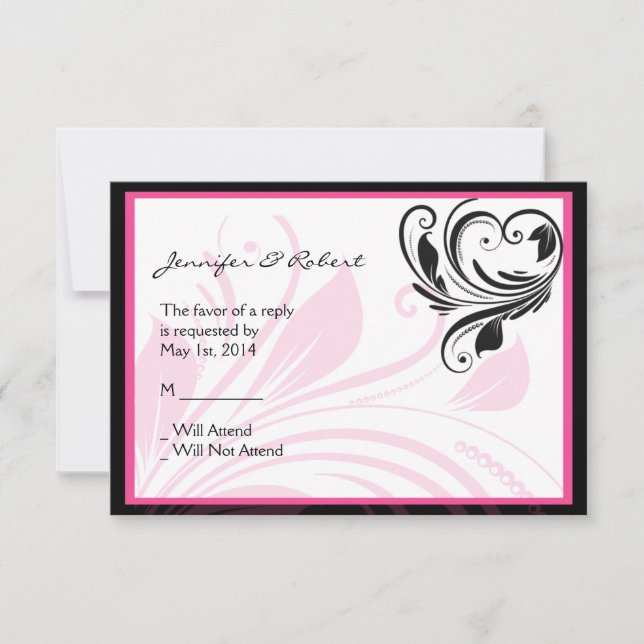 Carte de réponse de défilement florale noire et ro (Devant)