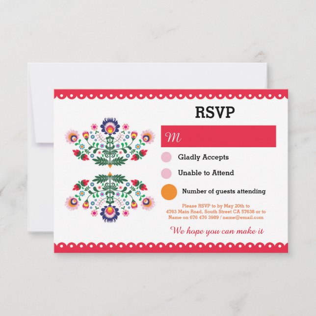 Carte de réponse de fête mexicaine imprimée rouge  (Devant)
