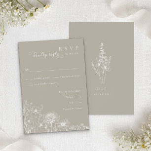 Carte de réponse de fleur sauvage taupe Invitation