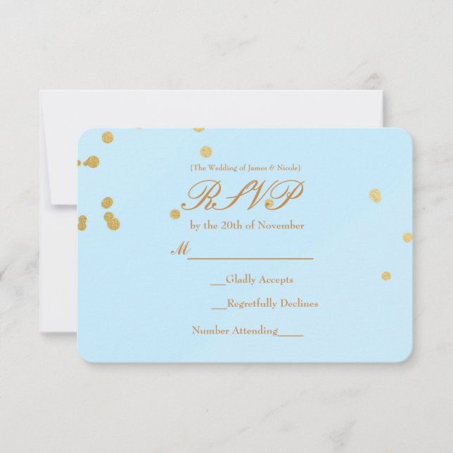 Carte de réponse de invitation avec confettis bleu (Devant)