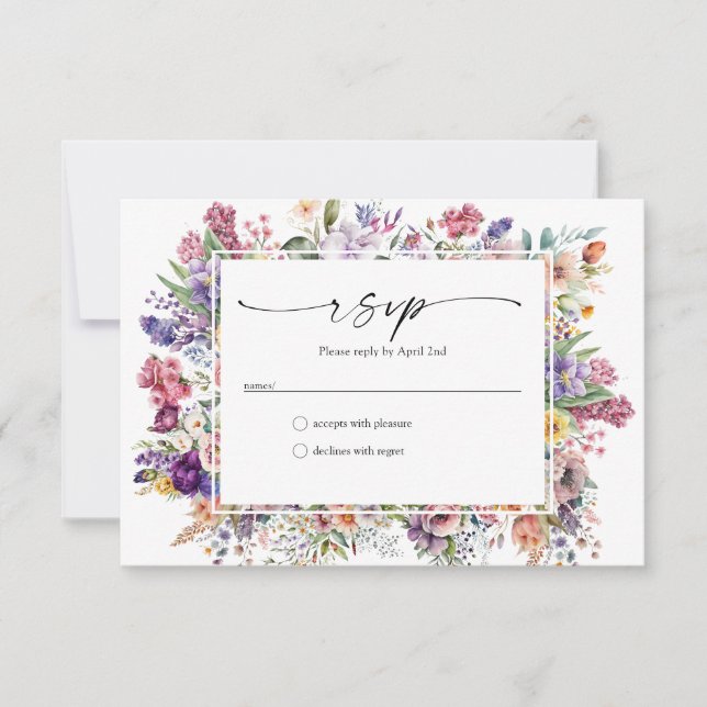 Carte de réponse de jardin printanier floral éléga (Devant)