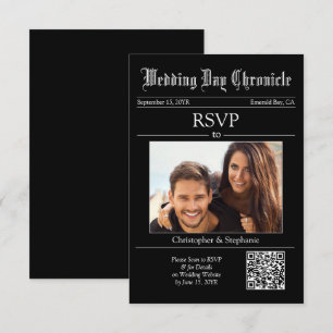Carte de réponse de journal noir à code QR avec 1