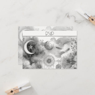 Carte de réponse de lune céleste noire et blanche