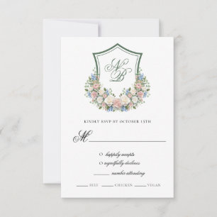 Carte de réponse de mariage à armoiries florales b