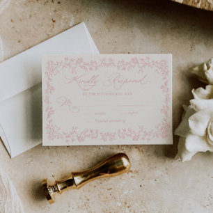 Carte de réponse de mariage à cadre floral de rose