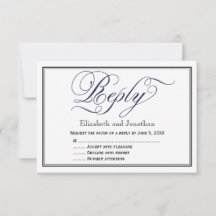Carte de réponse de mariage à calligraphie Navy Ch