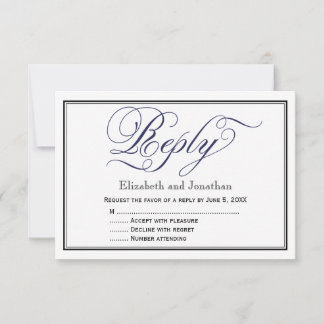 Carte de réponse de mariage à calligraphie Navy Ch