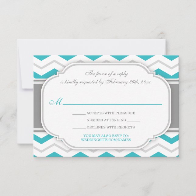 Carte de réponse de mariage à chevron turquoise gr (Devant)