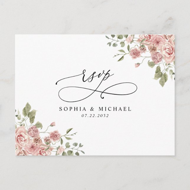 Carte de réponse de mariage à code QR floral botan (Devant)