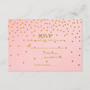 Carte de réponse de mariage à confettis rose et or