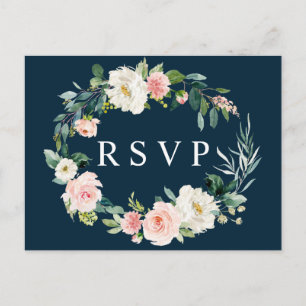 Carte de réponse de mariage à couronne florale ros