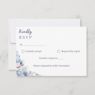 Carte de réponse de mariage à fleurs bleu poussiér