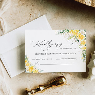 Carte de réponse de mariage à fleurs jaunes élégan