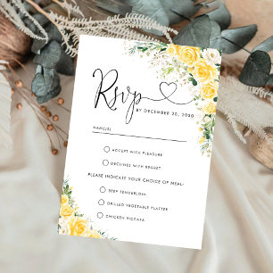 Carte de réponse de mariage à fleurs jaunes élégan