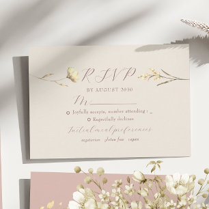 Carte de réponse de mariage à la fleur sauvage ros