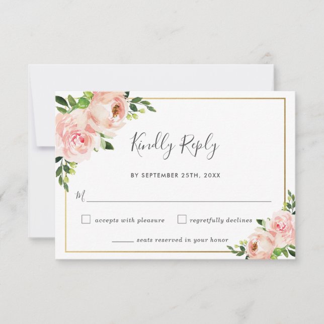 Carte de réponse de mariage à la flore élégante et (Devant)