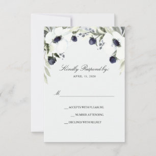 Carte de réponse de mariage à l'anémone aquarelle