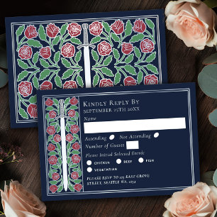 Carte de réponse de mariage à l'épée florale médié