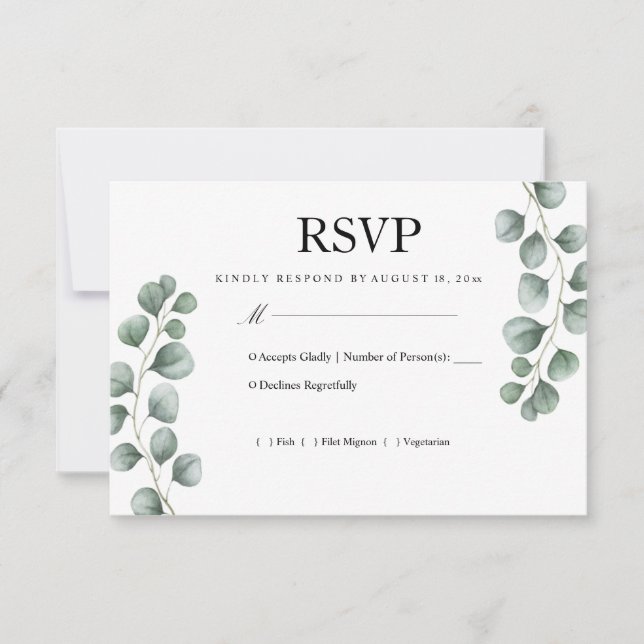 Carte de réponse de mariage à l'eucalyptus verdoya (Devant)