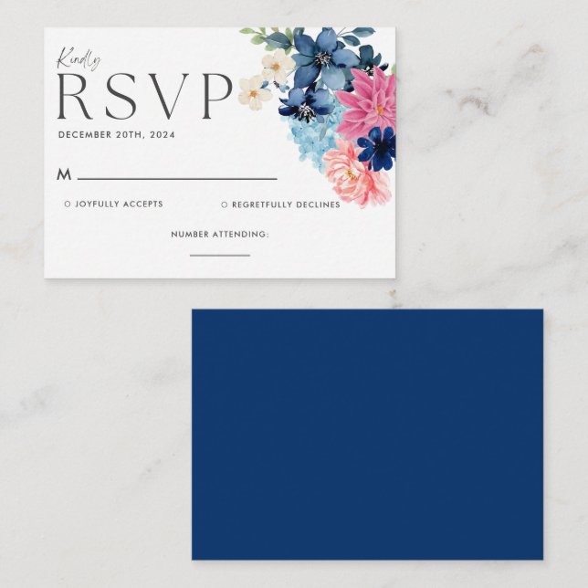 Carte de réponse de mariage à motif floral aquarel (Devant / Derrière)