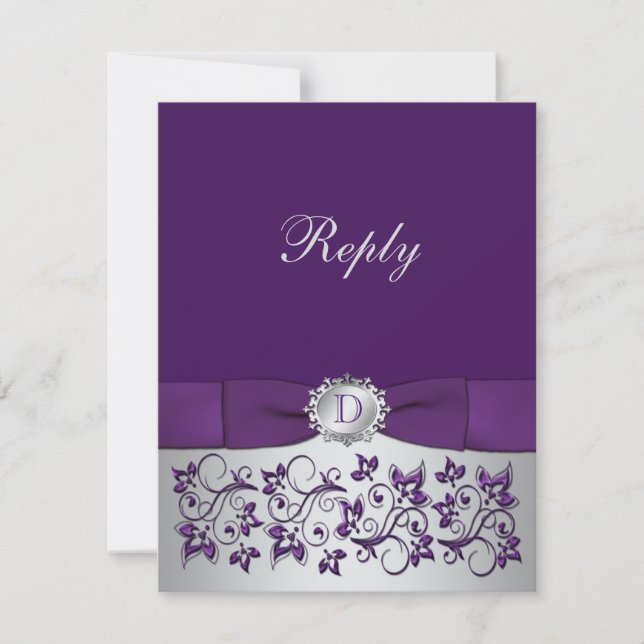 Carte de réponse de mariage à motif floral argent  (Devant)