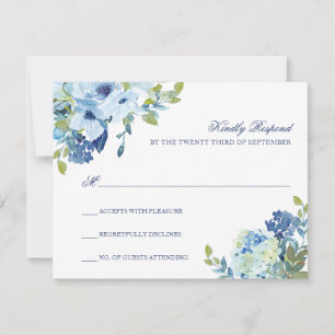 Carte de réponse de mariage à motif floral bleu po