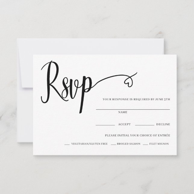 Carte de réponse de mariage à script minimal cœur (Devant)
