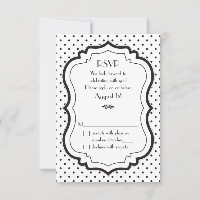 Carte de réponse de mariage années 50 à pois noirs (Devant)