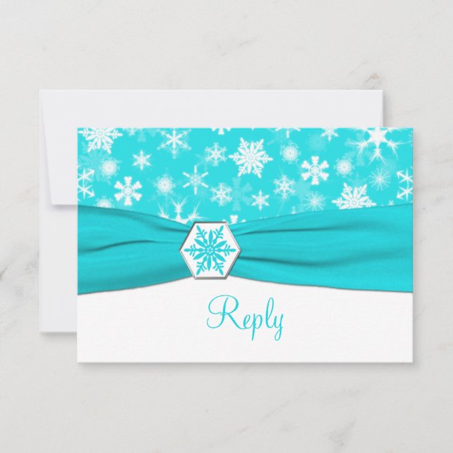 Carte de réponse de mariage Aqua, Blanc, Flocons d (Devant)