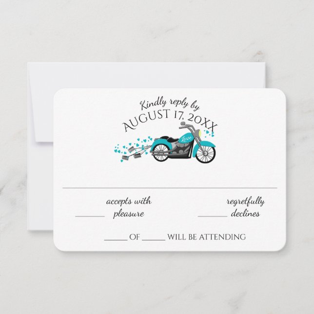 Carte de réponse de mariage aquarelle Moto et Cœur (Devant)