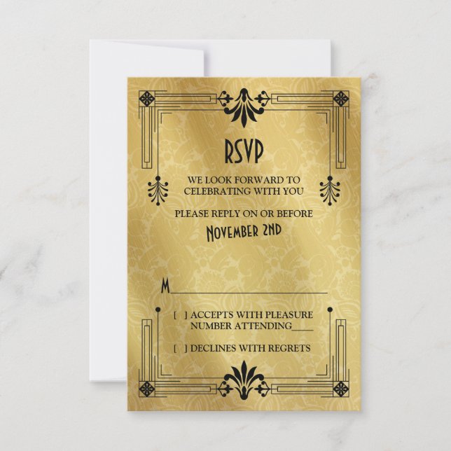 Carte de réponse de mariage Art déco années folles (Devant)