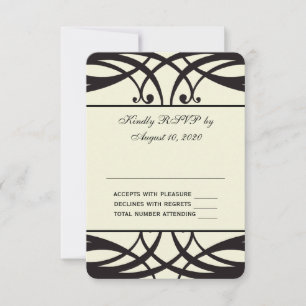 Carte de réponse de mariage Art Déco crème noire