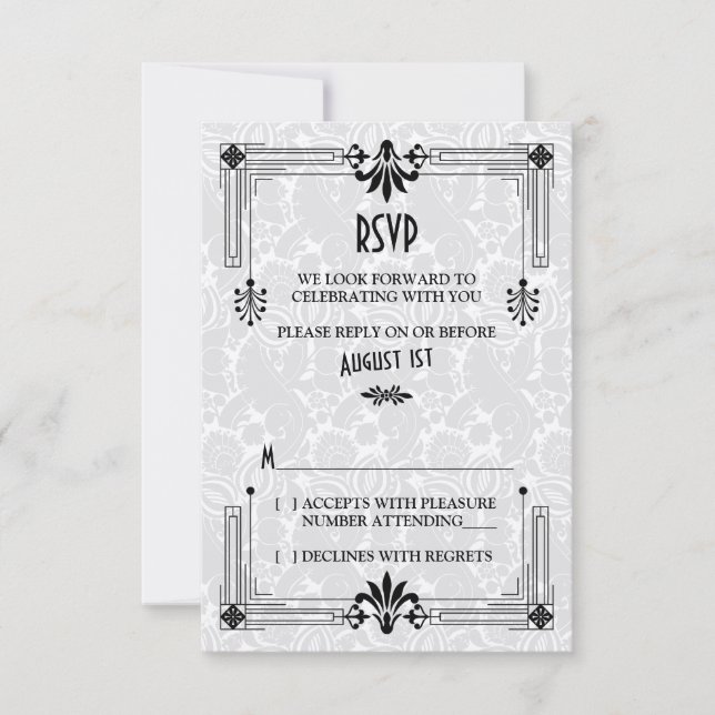 Carte de réponse de mariage Art Déco des folles an (Devant)