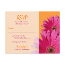 Carte de réponse de mariage au gérbera rose orange