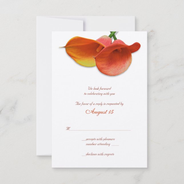 Carte de réponse de mariage au lys calla orange (Devant)